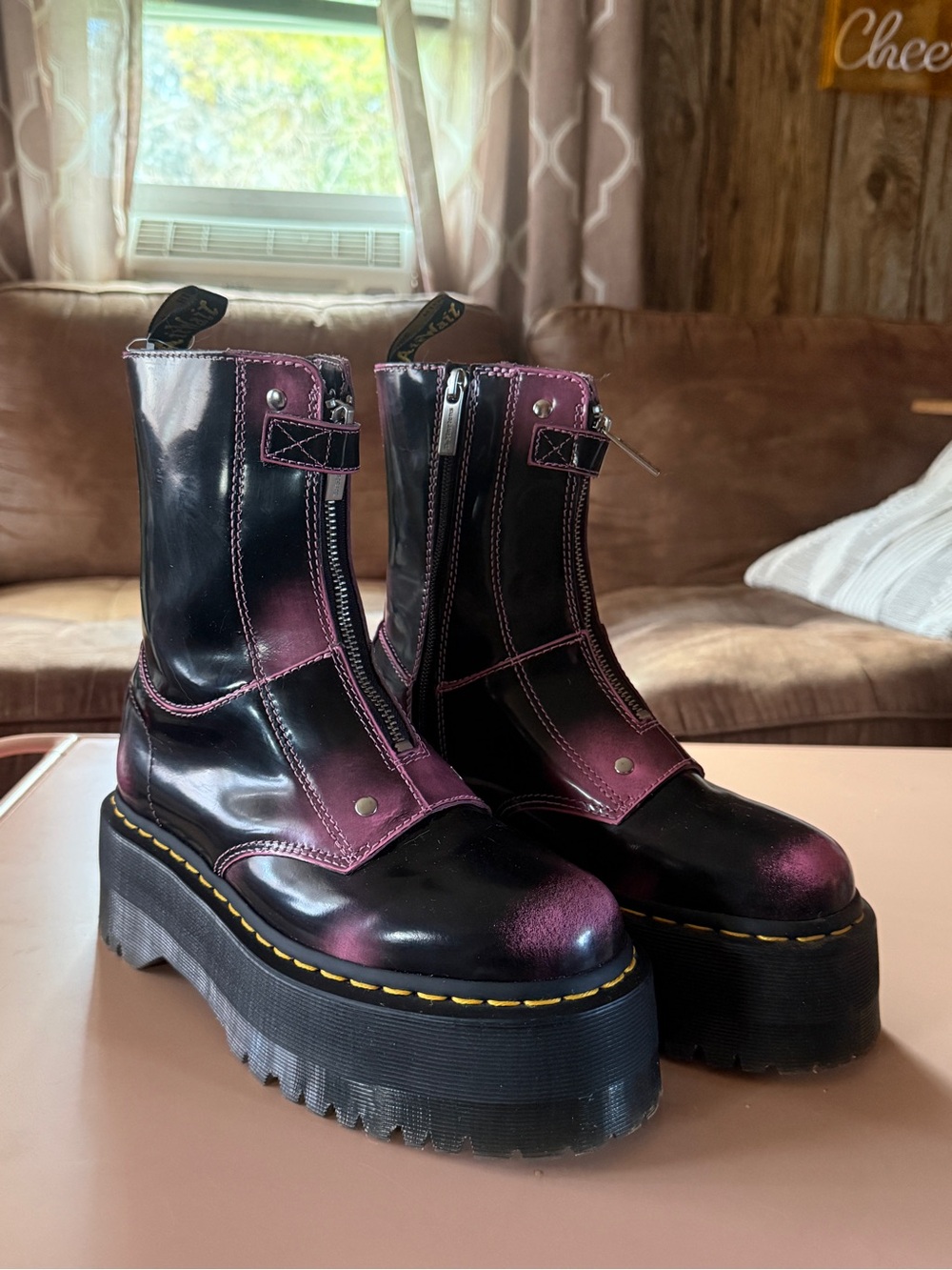 Dr. Martens Black and Purple Platform Combat Boots
